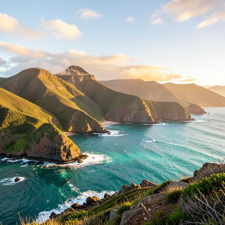 South African coastline near Cape Town at golden hour